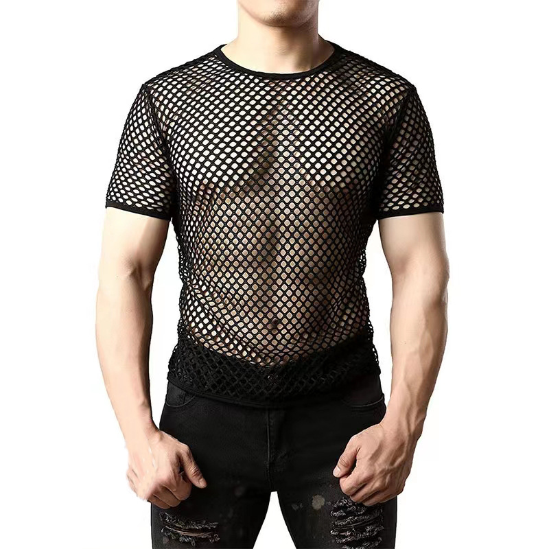Men'S Fashion Night Out - Мужская черная сетчатая футболка с вырезами,