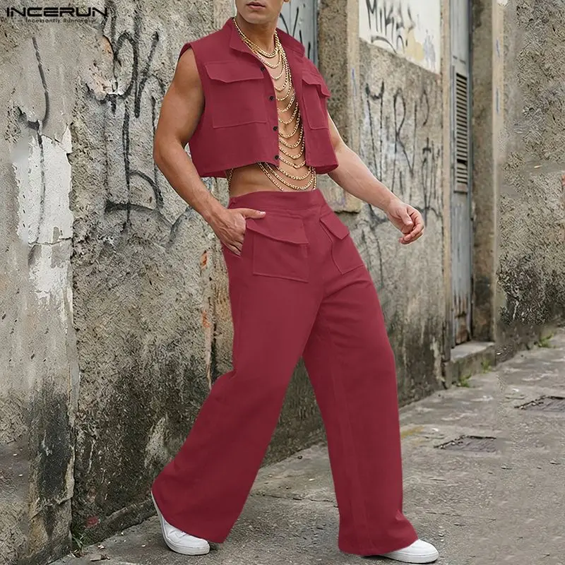 Men'S Fashion Trousers - Мужской комплект INCERUN: однотонные укороченные топы