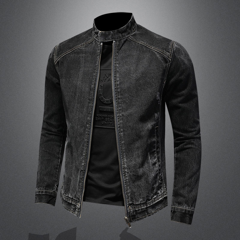 Bomber Jacket Men - Мужская джинсовая куртка-бомбер на молнии, с