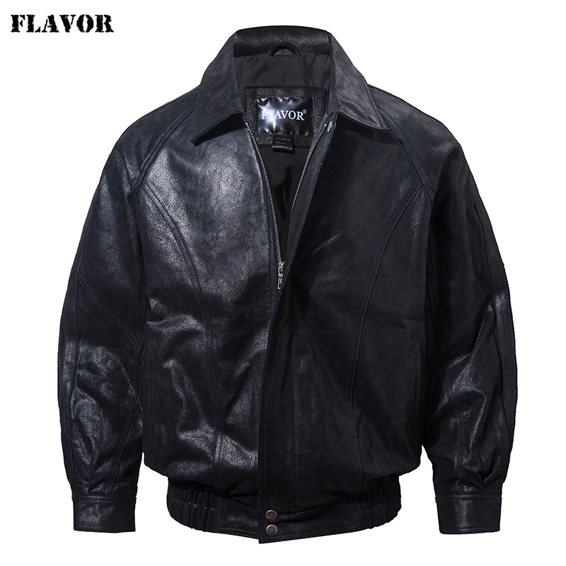 Bomber Jacket Men - FLAVOR Мужская повседневная кожаная куртка-бомбер Классическая