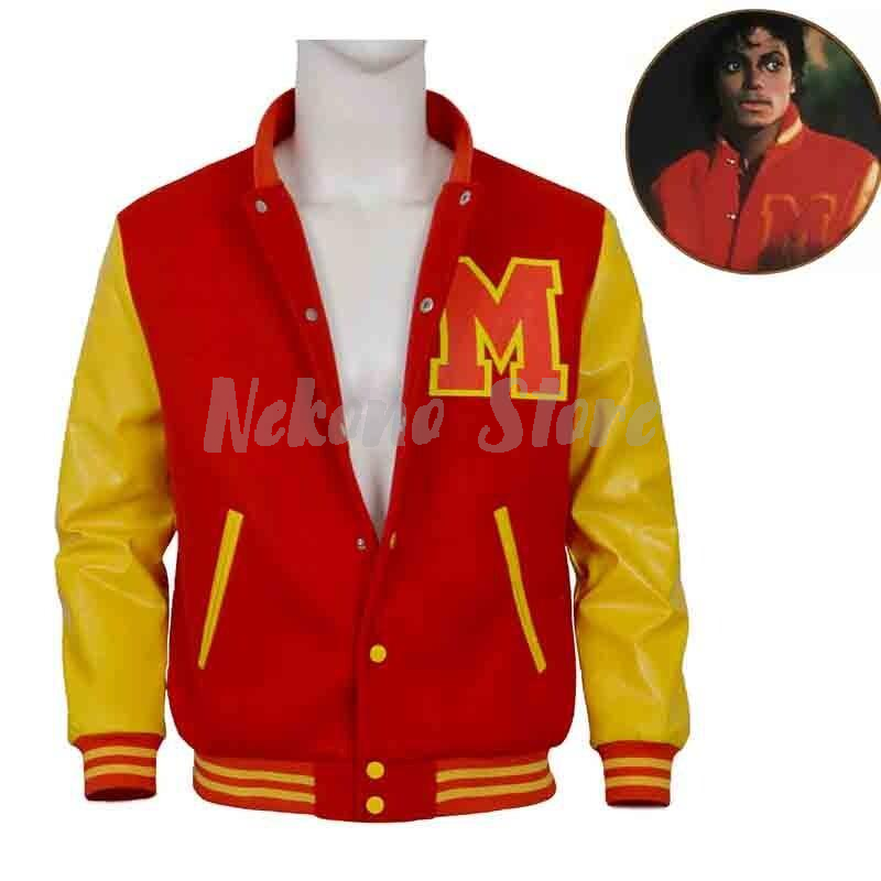 Bomber Jacket Men - Классическая ретро-куртка Майкла Джексона, красно-желтая, в